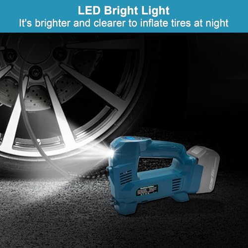 QUPERR Battery Compressor Compatible with Makita 18 V Battery, Electric Air Compressor up to 10.34 Bar with LED Light & Auto Stop, Portable Air Pump for Car, Motorcycle, Bicycle, Balls (without Battery)