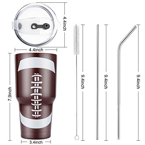 Joyclub 30oz UV Plating Tumbler Stainless Steel Vacuum Tumbler Travel Mug with 2 PCS Straw, 1 Brush, 1 Slider Lid, Double Wall Vacuum Insulation Cup Car Accessories (football)