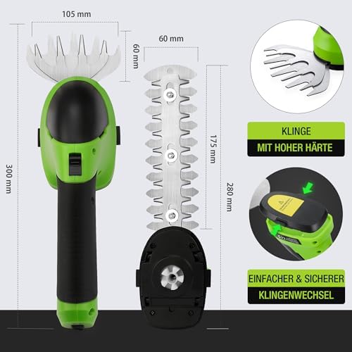 Gartenschere Akku 7,2V Grün, Handliche Grasschere Elektrisch