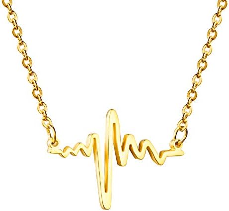 Heart Beat Pendant Fashion Stainless Steel Anti-Allergic Chain Necklace Jewelry Men/Women, Silver/Gold