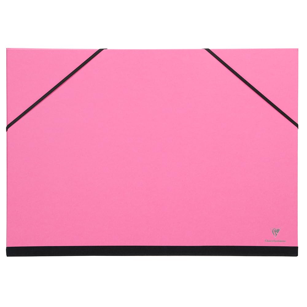 Clairefontaine - Ref 144706C - Art Folder with Elastic Straps Closure - Fuchsia Colour - Customisable Vellum Card Surface, Suitable for A3+ Sized Documents