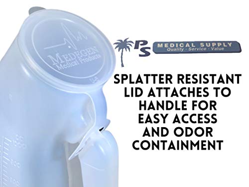 Medegen Bedside Table Reusable Portable Male High Capacity Urinal System with Splash Resistant Snap Lid 1 Quart / 946 mL (5 Pack) - Thumbnail 2