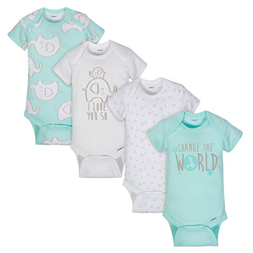 Gerber Baby 4-Pack Short-Sleeve Onesies Bodysuit, Elephant Love, 18 Months
