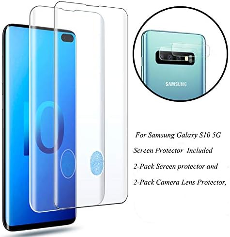 Galaxy S10 5G (6.7'') Clear Screen Protector with Camera Lens Protector, [Case Friendly][9H Hardness][ Fingerprint Unlocking][Bubble-Free] Tempered Glass Screen Protector for Samsung Galaxy S10 5G