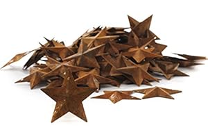 Factory Direct Craft Package of 100 Rusted Tin Dimensional Miniature Barn Stars with Hole and Hollow Backs