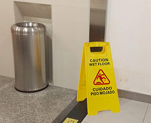 Caution Wet Floor, Cuidado Piso Mojado 2-Sided Bilingual Floor Safety Sign 24" by 12" Fold up (Pack of 1, Yellow Plastic) - Thumbnail 6