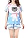 VENTELAN Women Pajama Set Cute Animal Pattern Short Sleeve Striped Shorts Sleepwear (X-Small(USA Size:0-2), Blue Bear)