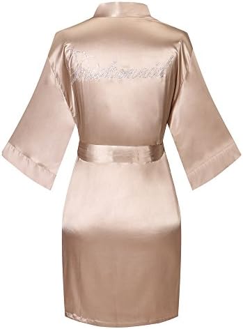 Joy Bridalc Satin Wedding Robes with Clear Rhinestones-Bride&Bridesmaid Edition Short Kimono