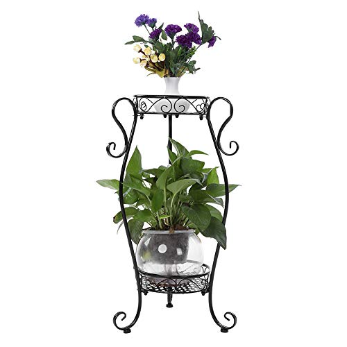 2 Tiers Iron Plant Stand, Metal Potted Plant Stand Flower Pot Rack Display Stand Pots Containers for Indoor Outdoor Balcony, Living Room, Garden and Office
