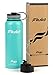 Fluid Insulated Stainless Steel Water Bottle Sports (Teal Blast) - 40 Oz, Wide Mouth, BPA Free, Stainless Lid, Flip-top Lid, and Straw Lid Included