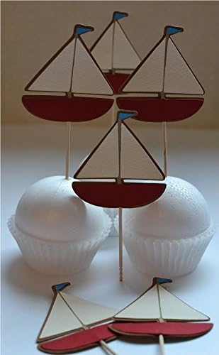 Ahoy Nautical themed Sailboat cupcake toppers set of 12