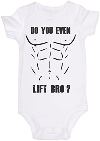 "DO YOU EVEN LIFT BRO? / Cute Baby Weightlifting Onesie Romper Bodysuit (6m, White)