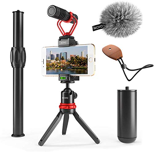 Movo VXR10+ Smartphone Video Rig with Mini Tripod, Phone Grip, and Video Microphone Compatible with iPhone 11, 11 Pro, XS, XR, X, 8, 7, 6S, 6, 5S and Android - for YouTube, Filming, Vlogging Kit Gear