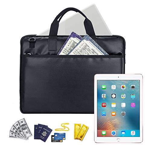 SPLF Fireproof and Waterproof Document Bag, 15.6 Inch Laptop Bag, Fire Proof Safe Box, Briefcase Shoulder Messenger Computer Tablet Sleeve Case Handbag for Men and Women, Black