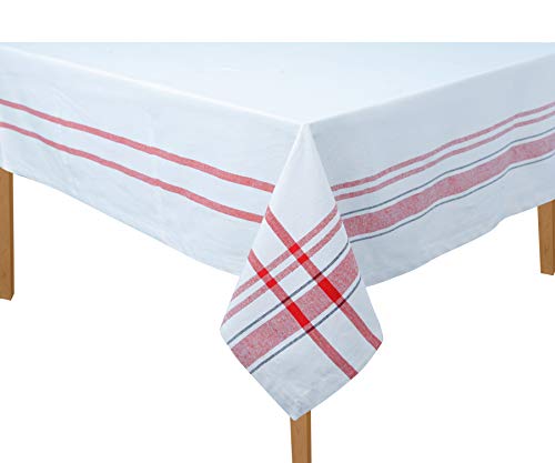 Table Cover for Kitchen Dinning Tabletop Decoration Wrinkle Free and Stain Resistant Fabric French Striped Linen Tablecloths for Kitchen Room(Table Cloth (63 X 126) French Stripes (Red/Black) - Thumbnail 3