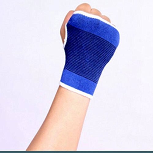 Mcolics Elastic Wrist Hand Brace Gym Sports Support Wrist Gloves Hand Palm Gear Protector Carpal Tunnel Tendonitis Pain Relief, 1 Pair (Blue)