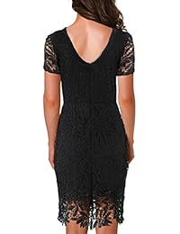 Vestido de cóctel de encaje con cuello redondo y mangas cortas para mujer 296