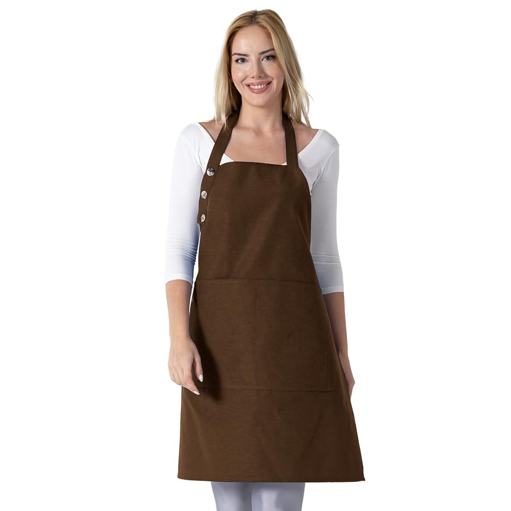 TOSHE Kitchen Apron Waterdrop Resistant Cotton Apron with adjustable Aprons for Women with Pockets 12 Color option Cooking Brown Apron (Brown)