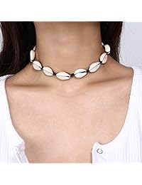 YANCHUN Cowrie Shell Necklace for Women,Puka Shell Necklace Conch Shell Anklet Hawaiian Seashell Pearls Choker Set (C:Black Shell &Pearl)
