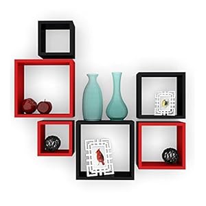 Artesia Decorative Wall Shelf with 6 Shelves (Black and Red)