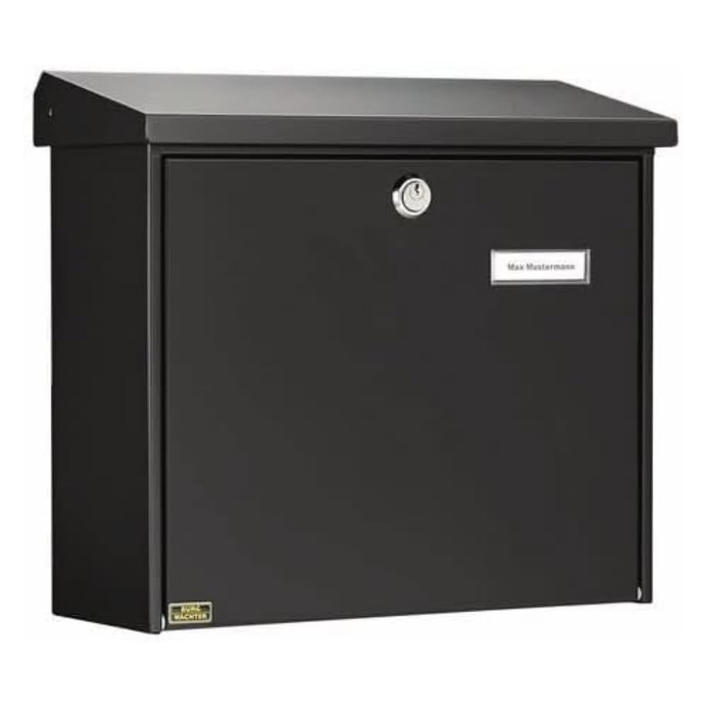 BURG-WÄCHTER Letterbox with Hinged Rain Canopy, A4 Throw-in Format, EU Norm EN 13724, Galvanized Steel, Comfort 913 S, Black