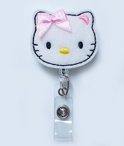 LOVEKITTY Ã‚Â® - Pink Bow Kitty Felt Retractable ID Badge Reel / Name Badges / ID Badge Holder / Nursing Badge / Teacher Nurse Great Gift Idea by lovekitty