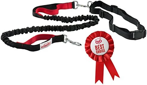 Woofiy Original By Hands Free Dog Leash - For Jogging, Running or Walking - Dual Handle, Adjustable Waist Belt Strap - Stretchable Flex Bungee - Reflective Stitching
