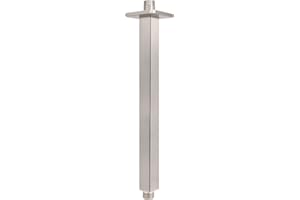 NearMoon Ceiling Mounted Shower Arm with Flange, Universal Connection 1/2 NPT Straight Square Shower Arm for Fixed Rain Shower Head, Made of Thicken Stainless Steel (12 Inch, Brushed Nickel)
