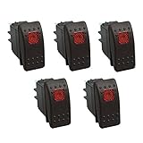 XT AUTO 12V 20 Amp 3pins Red Light Rocker Switch Kit 5-pack