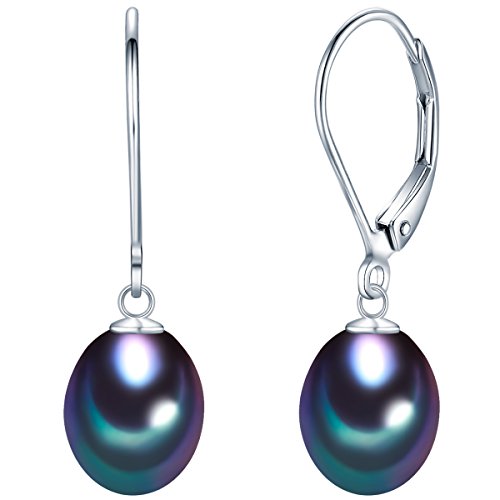 Valero PearlsSterling Silver 925 rhodium-plated Ladies Earrings with Freshwater cultured Pearls Peacock-blue 60201693