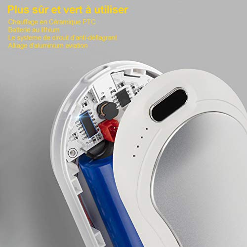 Chauffe -Mains Rechargeable USB, 10000mAh Chauffe Mains de Proche Electrique, Utilisé comme Batterie Externe/Massage/Lampe de Proche, Parfait comme Cadeaux d\'hiver (Argent)