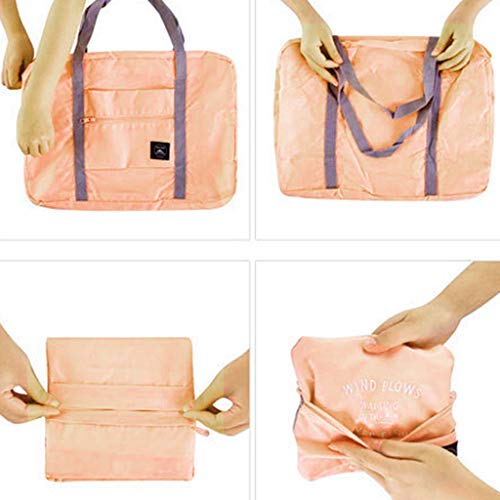 Wandf Foldable Travel Duffel Bag Luggage Sports Gym Water Resistant Nylon Travel Foldable Duffel Bag for Women Men (Pink)
