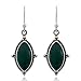 Sterling Silver Green Malachite Gemstone Vintage Marquise Shape Rope Edge Dangle Hook Earrings 1.4