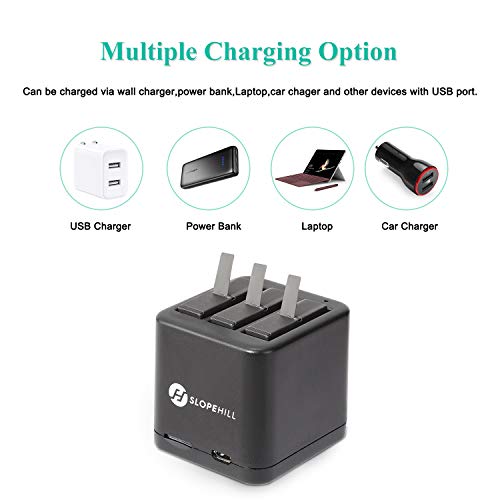 360 ONE X Battery Charger Set, slopehill 1280mAh Replacement Battery for Insta360 ONE X, 3-Pack Camera Batteries & Triple Slot Charging Station with Built-in TF Memory Card Reader - Thumbnail 3