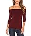 Women's Sexy Slim Fit Stretchy Off Shoulder Long Sleeve Blouse Tops Shirt Burgundy M