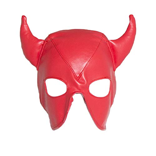 Sexy Lovely Cute OX Horn Adjustable Breathable PU Leather Half Head Cover Cosplay Costume face Hood Blindfold mask