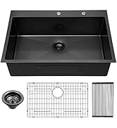 Lordear 30x22 inch Kitchen Sink Drop In Gunmetal Black 16 Gauge Stainless Steel Single Bowl Topmo...