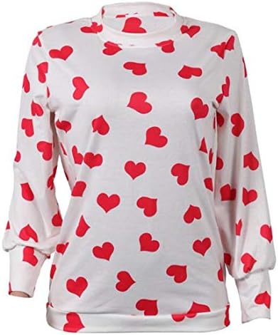 EKU Women's Valentines Blouse Long Sleeve Heart Prints Pullover Tshirt Sweatshirt Tops