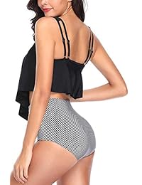 Bañador de cintura alta para dama con control de barriga de dos piezas, parte superior con volantes y parte inferior de natación, trajes de baño