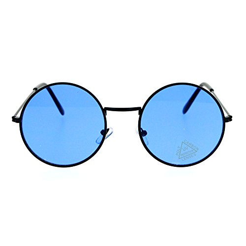SA106 Retro Vintage Flat Color Circle Round Lens Sunglasses Black Blue