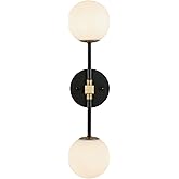BAODEN Modern Wall Sconce 2-Lights Industrial Mid Century Bathroom Vanity Wall Light with White Globe Glass Shade Gold & Blac