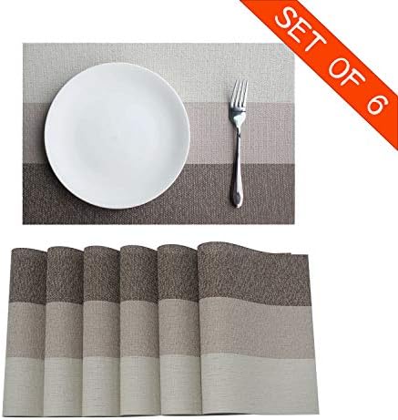 Familamb Placemats for Dining Table Set of 6 Woven Vinyl Washable Table Placemats Table Decoration Heat Insulation Stain Resistant Beige