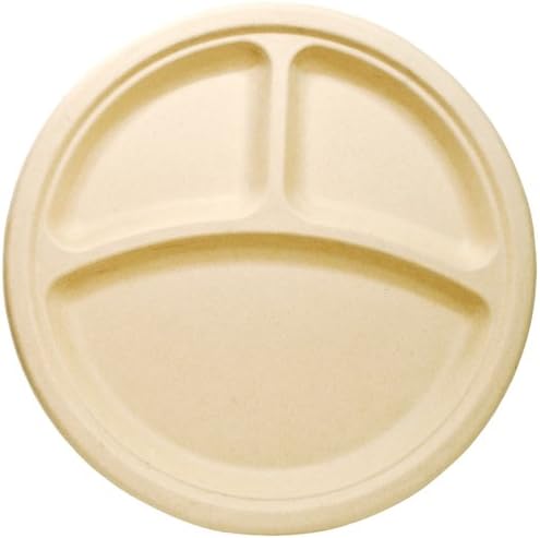 IFN Green 35-3007 BAMware Bamboo Fiber Round Plate with 3 Compartment, 10" Diameter (Case of 500)