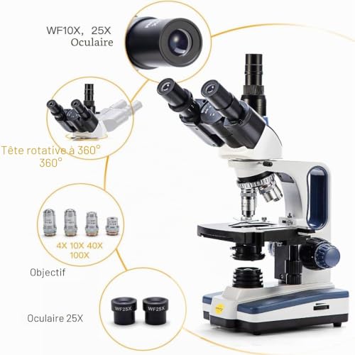 SWIFT SW350T Trinocular Compound Microscope, 40X-2500X Magnification, Siedentopf Head, Search Level, Two-Layer Mechanical Scene, 1.3MP Camera and Software, Windows and Windows Compatible