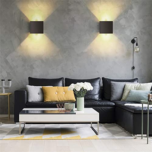 Sunsign lampara exterior pared, 12W lampara de pared, iluminación led modernos, Ángulo de haz ajustable hacia arriba y hacia abajo, IP65 impermeable, 4 pieza, negro(luz calida)