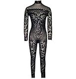 VIVOSKY Women Sequin Jumpsuits Geometric Tattoo Bodycon Club Rompers Bodysuit (XXL, Black)