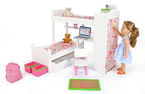 Playtime by Eimmie - 18 Inch Doll Bunk Bed Set w/ Trundle and Accessories - Bedroom Set for 18 Inch Dolls - Thumbnail 5