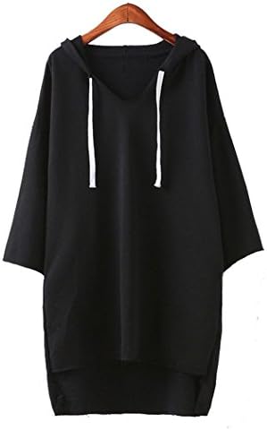 Cute Club Women's Solid Hoodie Pullover V Neck Loose Cropped Sweatshirts Black