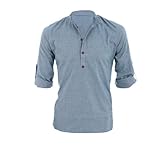 uxcell Men Grandad Collar Roll Up Sleeves Heathered Henley Shirt