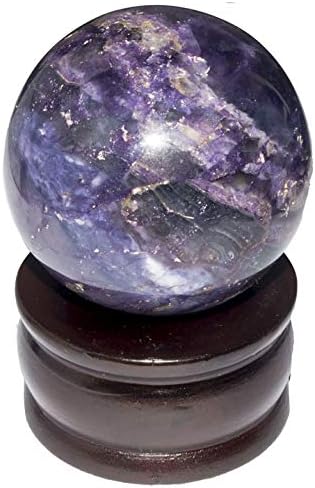 YATHABI Iolite Gemstone Crystal Sphere Ball for Spiritual, Healing Chakra Stone, Home Decor, Balancing Aura Cleansing, Reiki Healing with Free Stand (Size:50-60 mm)